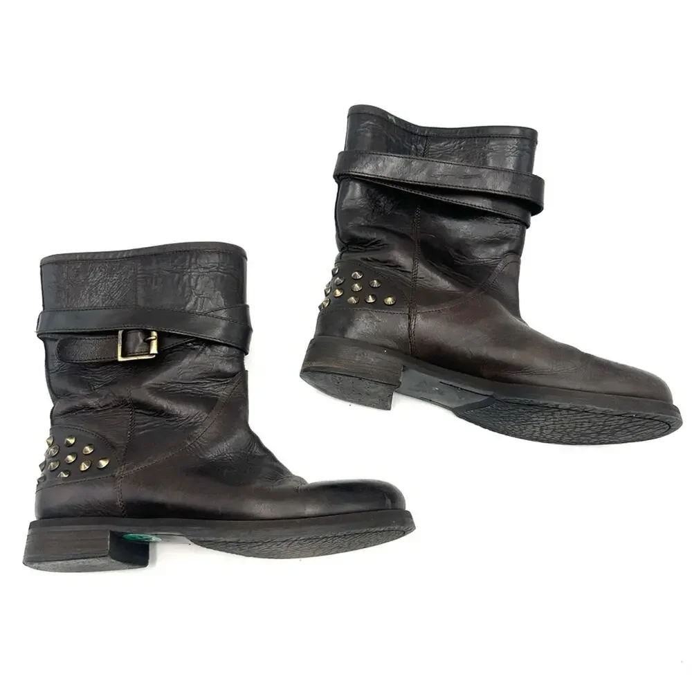 BOEMOS women’s biker Moto studded leather boots size 39 = 8